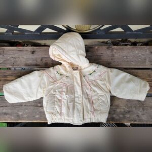 VINTAGE SASSY KIDS SZ 24M VGUC CREAM w/ pastel PINK winter Coat Hood